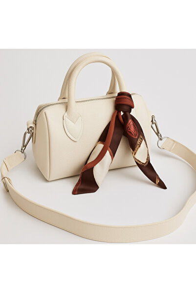 Mira Suni Deri Krem Kadın El ve Omuz Çantası – Desenli Fular Detaylı Mini Model