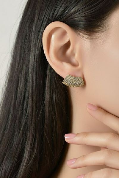 Sose Moda Zircon Stone Gold Earrings – Anti Allergic, Sparkling Screw Design