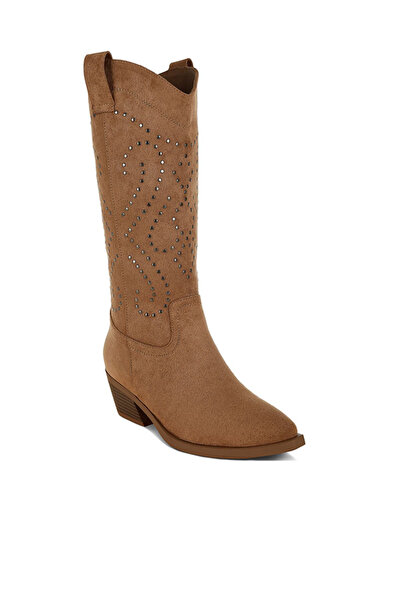 london Rag Women Studs Embellished Cowboy Boots in CAMEL