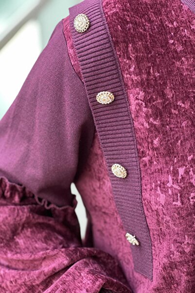 Ghisa Velvet Tunic with Buttoned Shoulders and Knitwear Combination