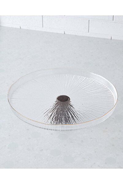 REDTAG Clear And Brown Glass Cake Plate With Wooden Stand