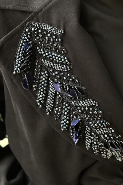 Nuss Double-Breasted Trench Coat with Beaded Collar