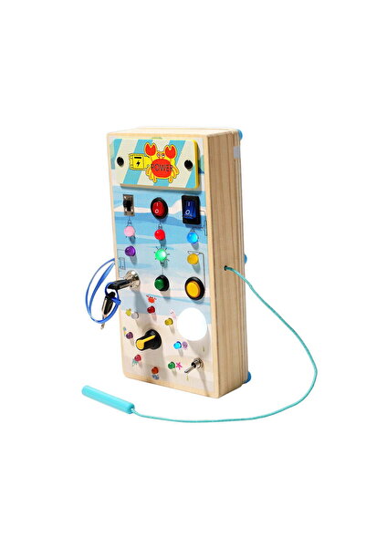 lil munchkins Lights Switch Busy Board Montessori Toy for 1+ Year Old Wooden Control Panel - Marine