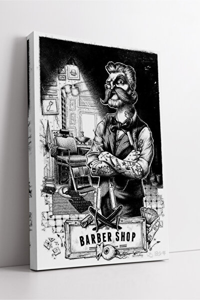 KOSS Dijital Tablou decorativ pe pânză cu desen retro de frizerie alb-negru, ...