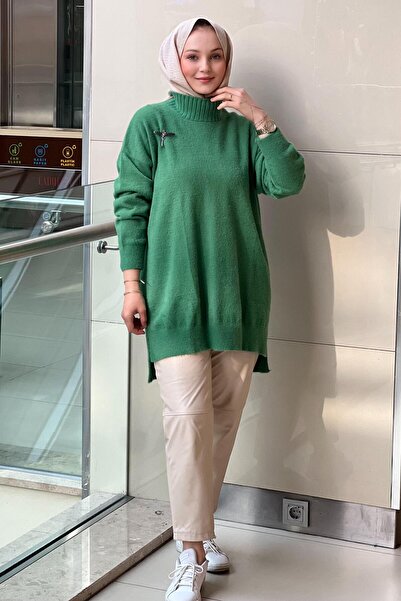 Nuss Angora Tunic with a Crew Neck, Short in the Front and Long in the Back