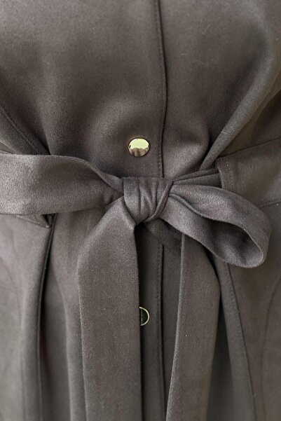 Nuss Shirt Collar Front Snap Fastener Waist Belted Nubuck Cap