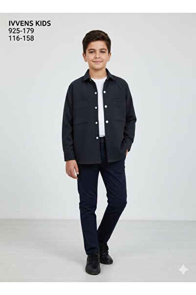 İvven's Kids Striped Fabric Patterned Snap Fastener Velvet Pocket Children's Shirt