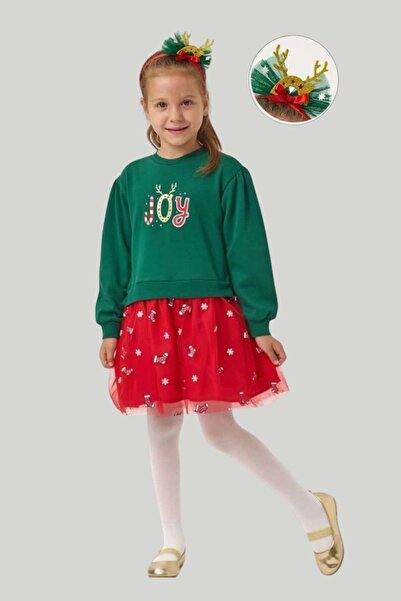 wakawakakidsstore New Year Themed'Joy' Printed Skirted Set (Red/Green Options)