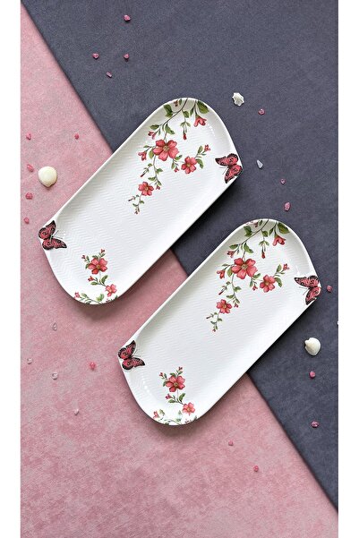 ers erbaşlar Papillon Fleur Pink 2 Piece Luxury Large Oval Plate Set