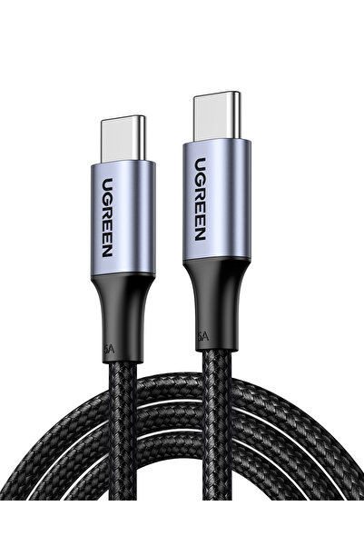 Ugreen USB-C 100W 5A QC PD Örgülü Hızlı Şarj Kablosu, 1,5 Metre, Siyah, 70428
