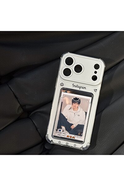 Generic Case compatible with iphone 17 Pro max back cover，Storable Polaroid photo slot，Transparent, TPU