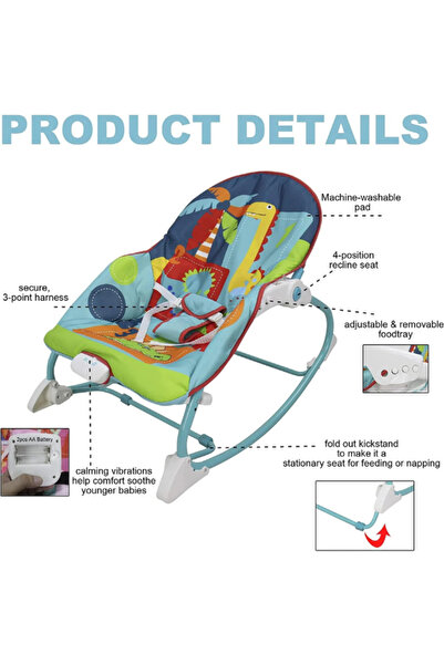 Generic Baby rocker: 4 positions, vibrating belt and feeding tray