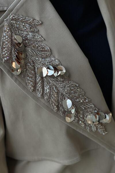 Nuss Double-Breasted Trench Coat with Beaded Collar