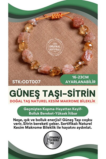 OSMANLI DEĞERLİ TAŞ Sertifikalı Doğal Taş Güneş Taşı-Sitrin Naturel Kesim Mak...