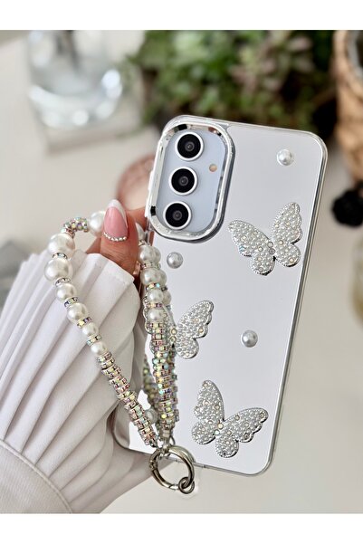Go Aksesuar Galaxy A16 Uyumlu Aynalı Charmlı Kelebek Oyuncaklı Silikon Kılıf