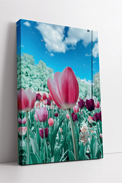 KOSS Dijital Tablou pe pânză cu peisaj de grădină de lalele roz |   Artă deco...