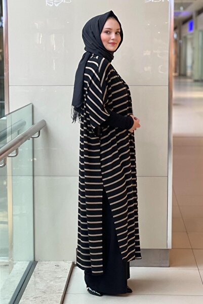 Nurcan Çetin Horizontal Striped Cap Inner Tunic Pants 3-Piece Set