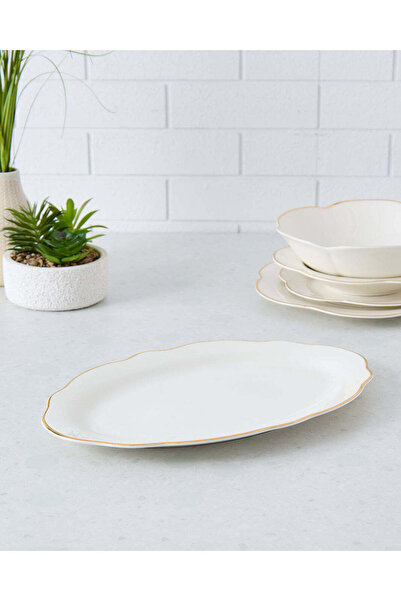 REDTAG White Oval Platter With Gold Rim