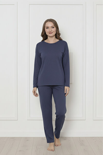 Farya Home Thick Winter 2 Thread Sh Fleece-Lined Long Sleeve Knitted Pajamas Set