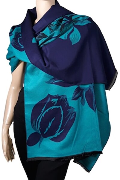 L-line fashion - Women's double-sided cashmere shawl, turquoise blue, 190 x 65 cm