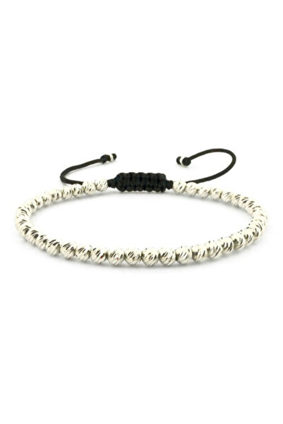 Bijuteria Hanny 925 Sterling Silver Faceted Ball Bracelet on Adjustable Cord