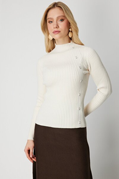 ON Corded Fabric Knitwear Sweater with Ornamental Buttons