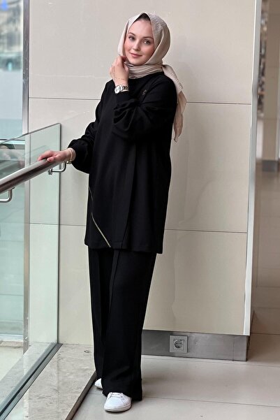 Nuss Asymmetrical Zipper Detailed Tunic Trouser Set