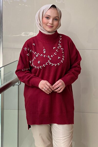 Nuss O-Neck Crystal Stone Embroidered Angora Tunic