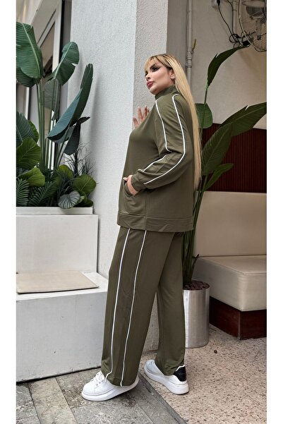 ViolettaXL Women's Plus Size Double Pants Detail Lycra Crystal Two Thread Suit