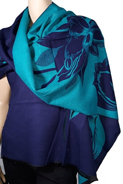 L-line fashion - Women's double-sided cashmere shawl, turquoise blue, 190 x 65 cm