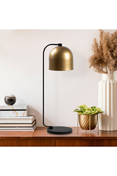 MOİRA Gold Eskitme Metal Masa Lambası Kubbe Başlıklı E14 Duy Dekoratif Ofis A...