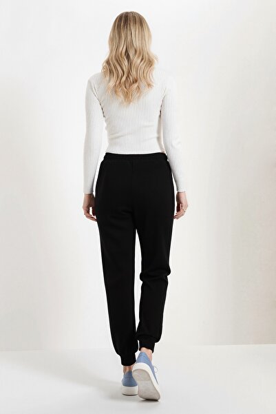 armonika Women's Black Elastic Waist and Cuffs with Pockets Inside Fleece-Lined Sweatpants Arm-26K001063