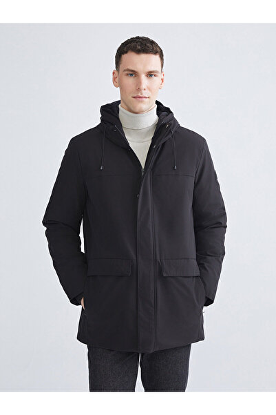 LC Waikiki Men's Black Standard Fit Hooded Coat
