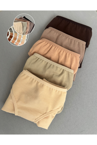 ALYA UNDERWEAR Girl - Waitress Cotton Fabric Slip Panties - Pack of 5, Beige Tones