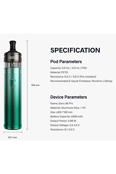 Voopoo Kit Doric 60 Pro - Voopoo, 2500mAh, 5ml, Iris Green