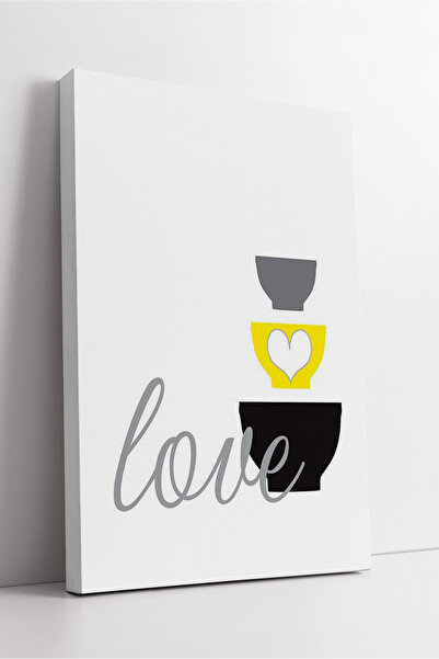 KOSS Dijital Pictură pe pânză pentru decorarea peretelui bucătăriei moderne, cu ilustrație în bol, cu scrisul Minimal Love, galben gri