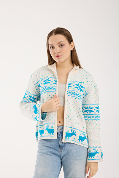 İLKCET MODA New Year Patterned Oversized Women's Cardigan