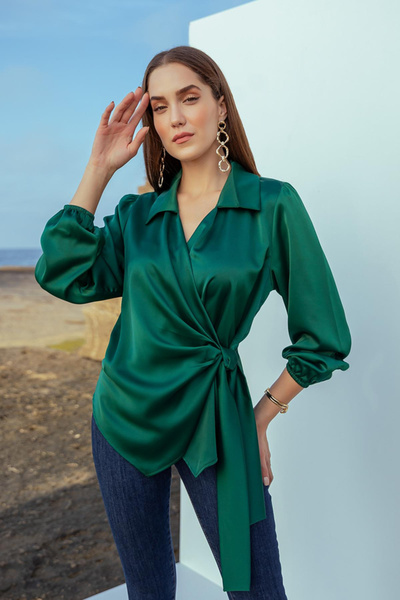 La Perla Boutique kruvaze yaka belden bağlamalı saten gömlek