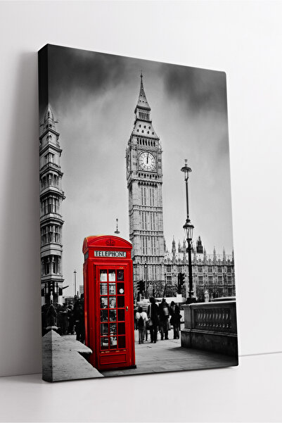 KOSS Dijital Artă estetică de perete din pânză cu tematică a cabinei telefonică roșie din Londra și a siluetei orașului Big Ben