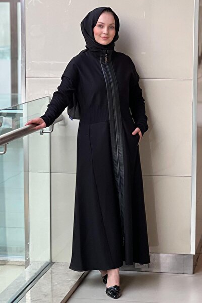 Nuss Mock Neck Knitwear Combination Full Length Zippered Cap Ferace