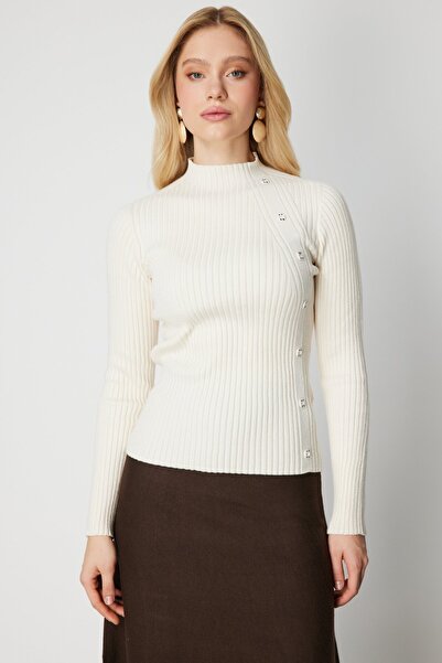 ON Corded Fabric Knitwear Sweater with Ornamental Buttons