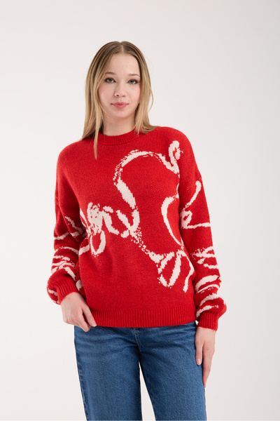 İLKCET MODA New Year's Themed Oversized Women's Knitwear Sweater