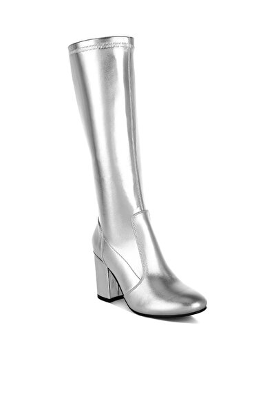 london Rag حذاء نسائي طويل من الجلد الصناعي المعدني باللون الفضي