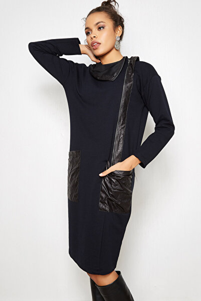 Hopoi Women's Leather Paneled Zipper Accessory Dress