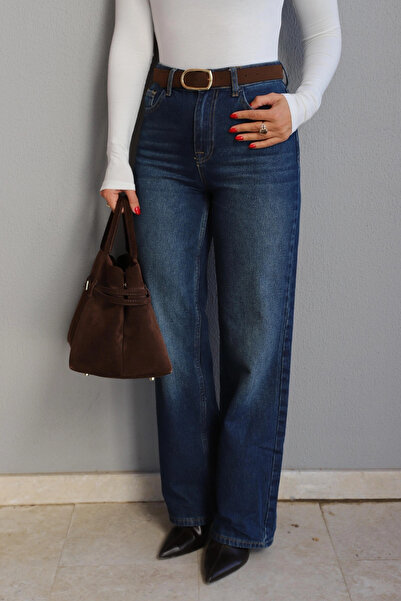 Purple by Banu بنطلون جينز بحزام أزرق