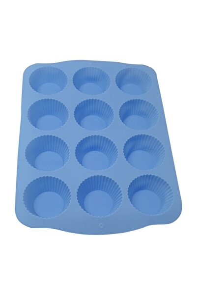 FORHOUSE Tavă de copt brioșe din silicon, 12 forme, albastră, 34,5x24x3 cm