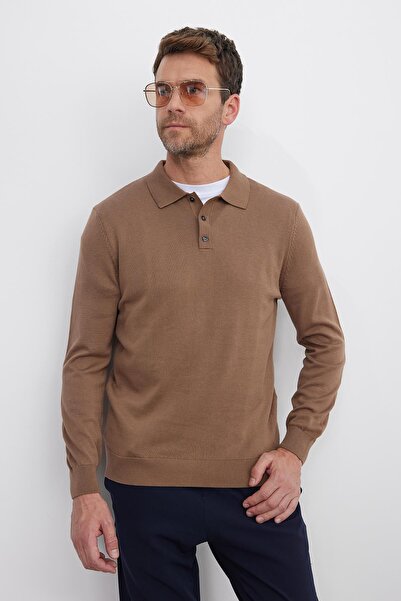 Tudors Men's standard fit regular cut cotton polo neck mink sweater