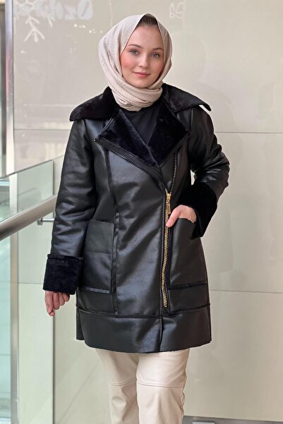 Micca Gold Zippered Crok Leather and Soft Fur Lined Coat