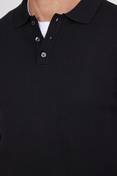 Tudors Men's Standard Fit Regular Cut Cotton Polo Neck Black Sweater