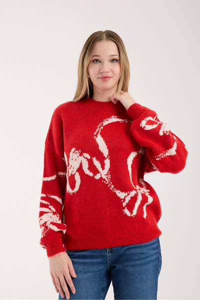 İLKCET MODA New Year's Themed Oversized Women's Knitwear Sweater
